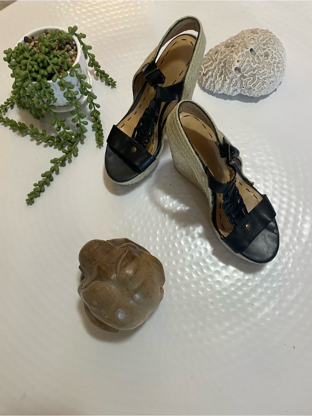 Nine West Black Espadrille Wedge Sandals